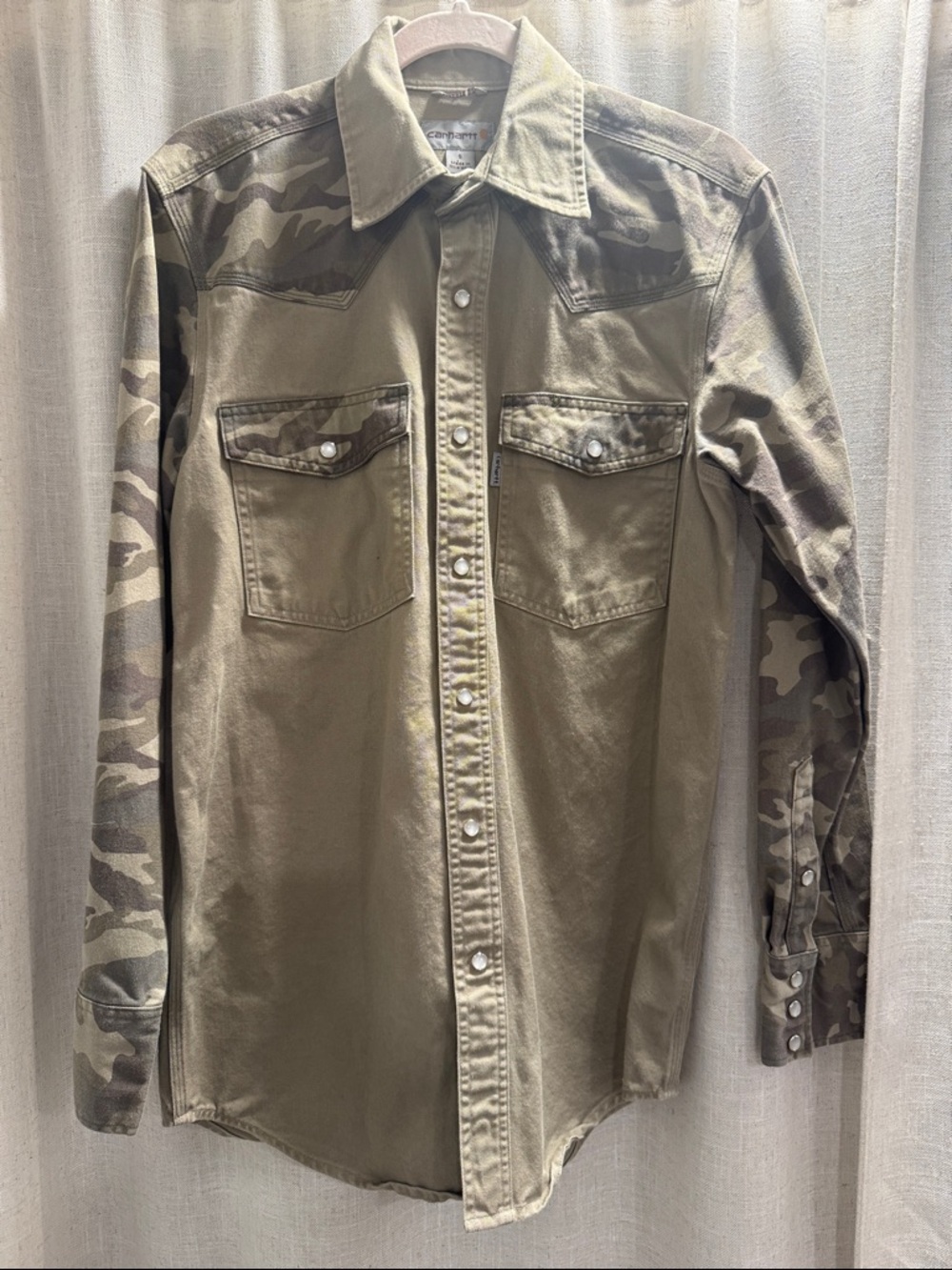 MINT Small VINTAGE Carhartt Olive & Camo Western “Shacket” - Made In Nicaragua